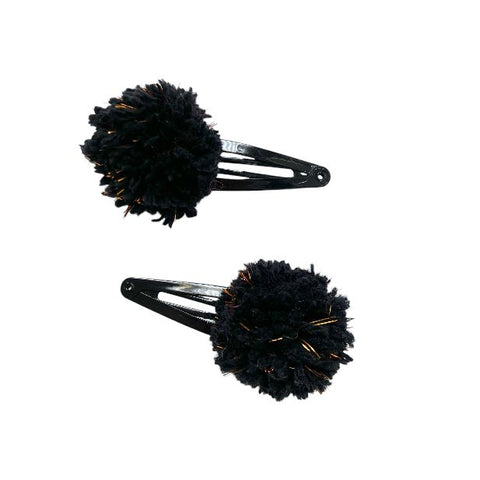 Luna-Leena haar clips pom pom - black en gold flakes - wol - handgemaakt in Nepal