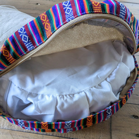 Half-moon meditation cushion cover with strap, yoga bolster pillow handmade in Nepal