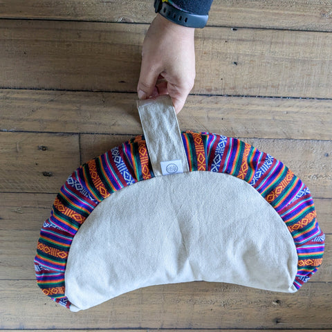 Half-moon meditation cushion cover with strap, yoga bolster pillow handmade in Nepal