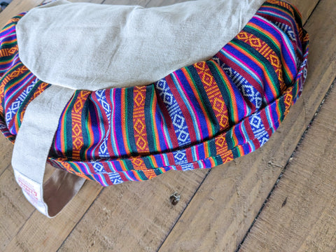 Half-moon meditation cushion cover with strap, yoga bolster pillow handmade in Nepal