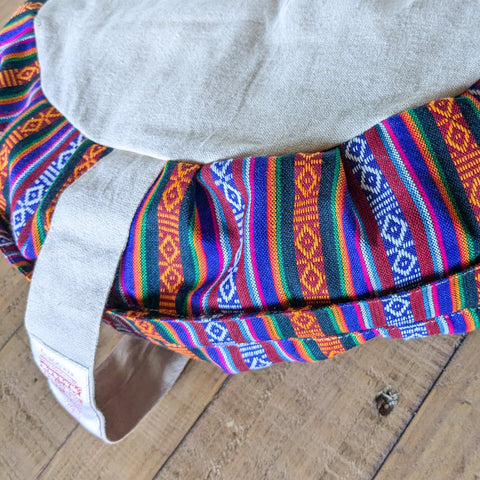 Half-moon meditation cushion cover with strap, yoga bolster pillow handmade in Nepal