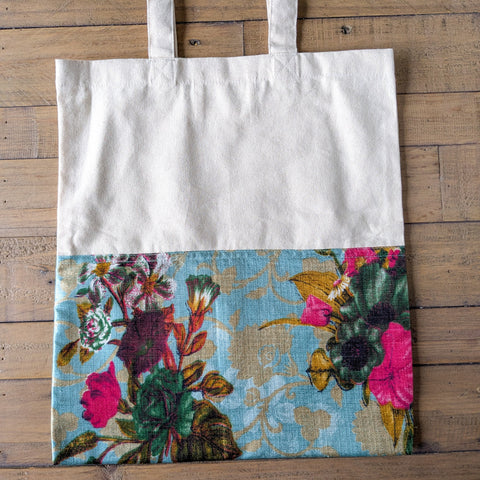 Half sari, half cotton tote bag, ethically handmade in India 