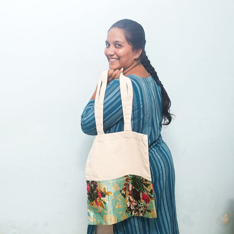 Half sari, half cotton tote bag, ethically handmade in India