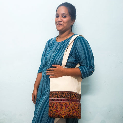 Half sari, half cotton tote bag, ethically handmade in India 