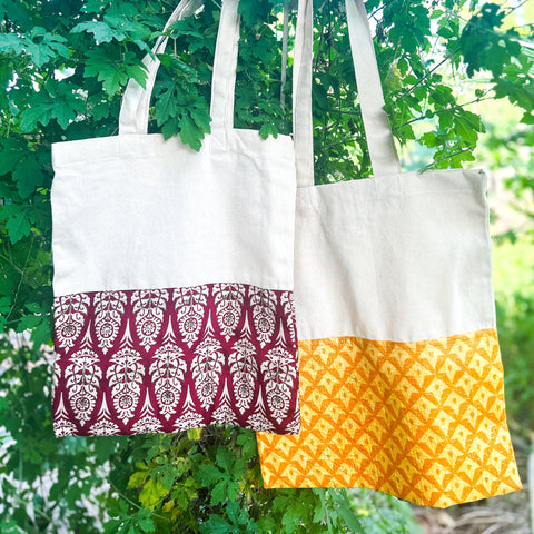 Half sari, half cotton tote bag, ethically handmade in India 