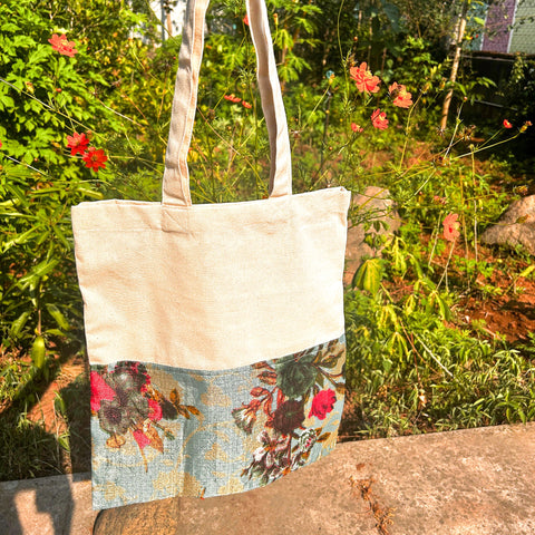 Half sari, half cotton tote bag, ethically handmade in India 