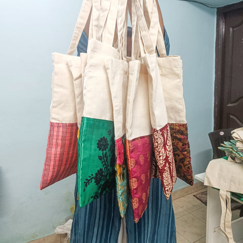 Half sari, half cotton tote bag, ethically handmade in India 