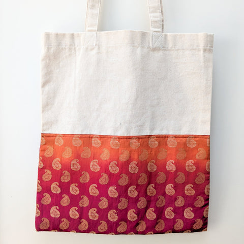 Half sari, half cotton tote bag, ethically handmade in India 