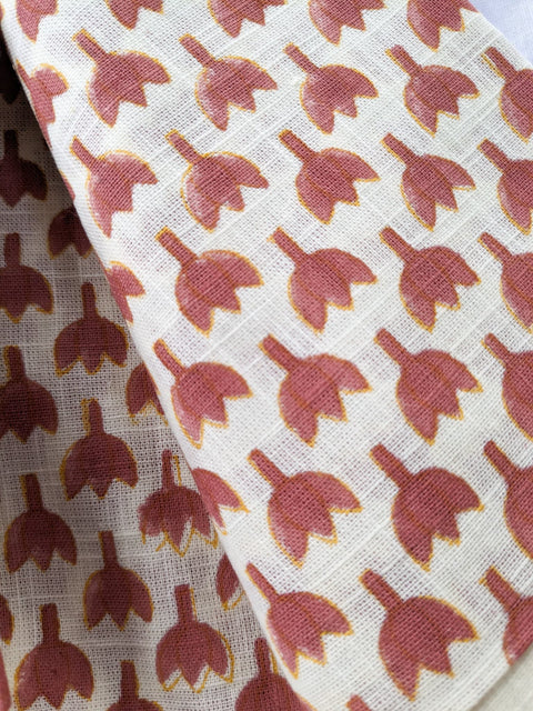 Hand block printed scarf, Indian cotton, red yellow flowers - Shakti.ism | शक्तिवाद