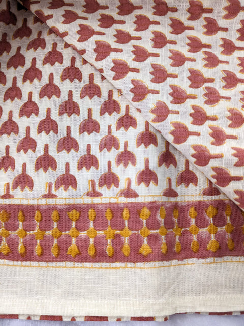 Hand block printed scarf, Indian cotton, red yellow flowers - Shakti.ism | शक्तिवाद