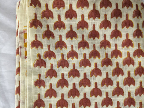 Hand block printed scarf, Indian cotton, red yellow flowers - Shakti.ism | शक्तिवाद