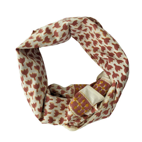 Hand block printed scarf, Indian cotton, red yellow flowers - Shakti.ism | शक्तिवाद