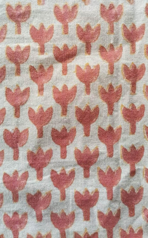 Hand block printed scarf, Indian cotton, red yellow flowers - Shakti.ism | शक्तिवाद