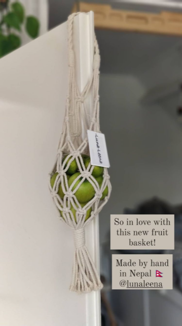 Luna-Leena opberghanger macramé - gebroken wit - katoen - hand gemaakt in Nepal