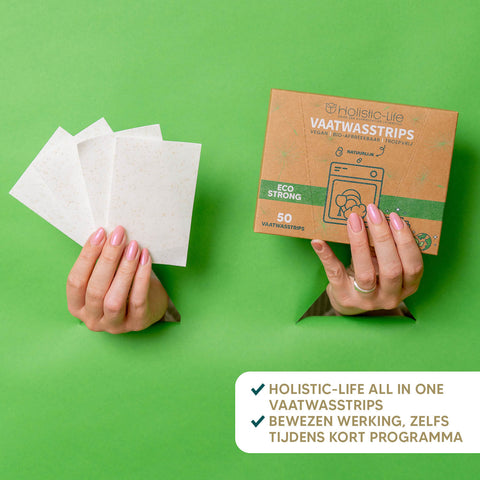 Holistic-Life vaatwasstrips eco, milieuvriendelijk verpakt en ideaal voor duurzaam huishouden.