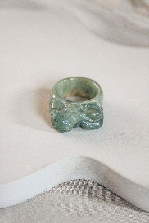 'Leona' Jade Ring met Leeuw (US 10.5, 20.2mm)
