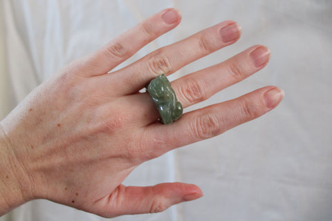 'Leona' Jade Ring met Leeuw (US 10.5, 20.2mm)