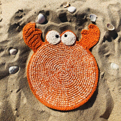Luna-Leena krab knisperdoekje - oranje- biologisch katoen - hand gehaakt in Nepal