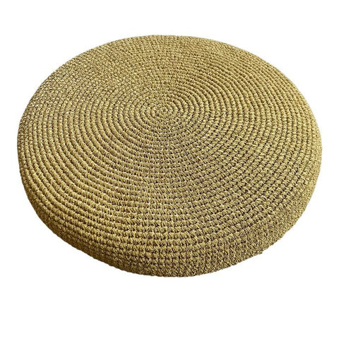 Luna-Leena ronde sierkussen - geel goud - lurex & bio katoen - foam - hand gehaakt in Nepal