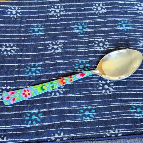 Hand-Painted Stainless Steel Tablespoons with Floral Patterns