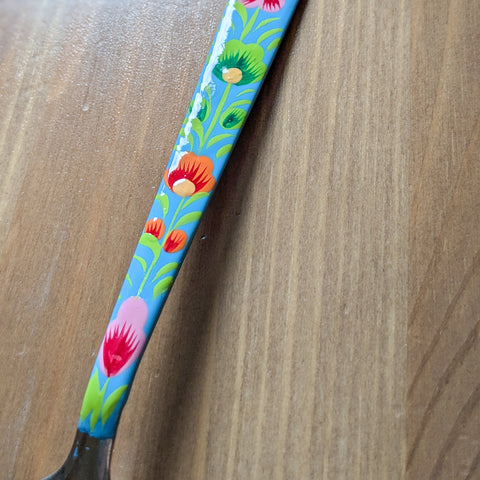 Hand-Painted Stainless Steel Tablespoons with Floral Patterns