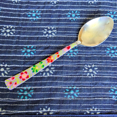 Hand-Painted Stainless Steel Tablespoons with Floral Patterns