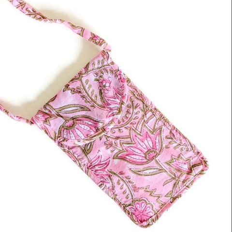 close up view of pink mobile purse