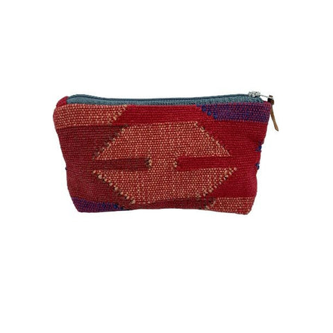 Luna-Leena make-up tasje rood - Dhake geweven stof - handgemaakt in Nepal