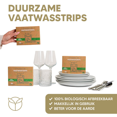 Milieuvriendelijke afwasstrips, plasticvrij en vegan voor een hygiënisch schone vaat.