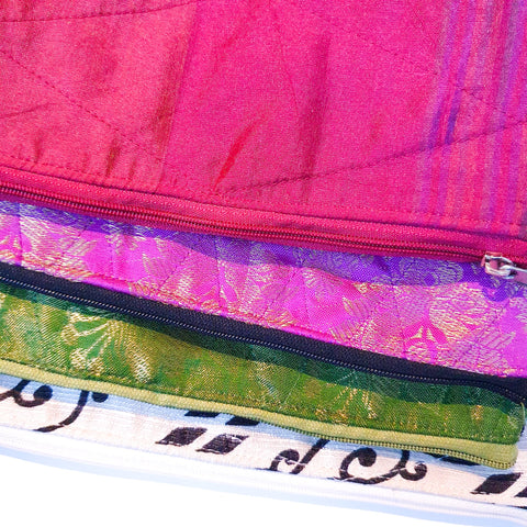 Colourful quilted upcycled sari pouches