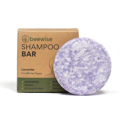 natural vegan shampoo bar lavender solid bar lavender handmade in the Netherlands showing with the paper packaging