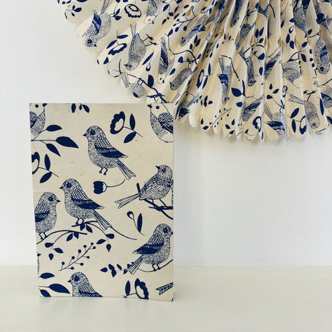 Luna-Leena notitieboek A5 vogels - blauw - eco papier - handgemaakt in Nepal