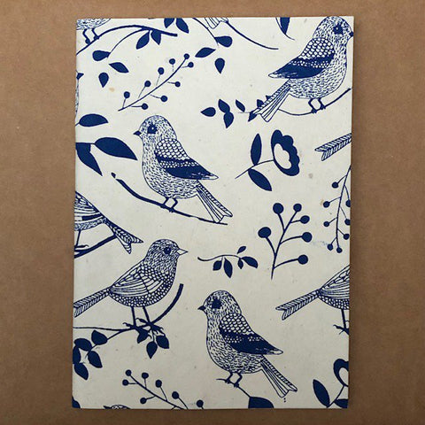 Luna-Leena notitieboek A5 vogels - blauw - eco papier - handgemaakt in Nepal