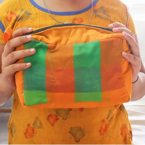 Large colourful upcycled sari box pouches