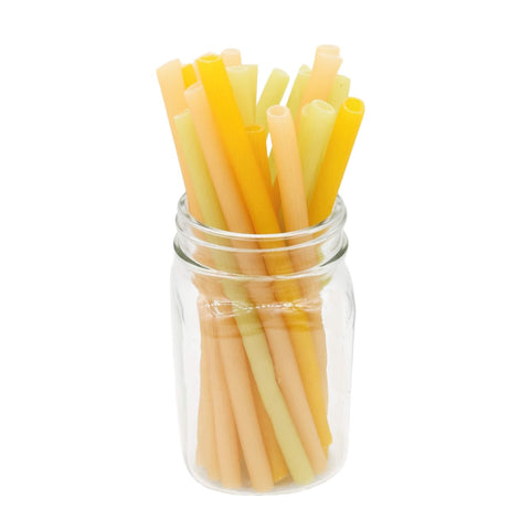 disposable and single-use pasta straws canu gluten free and organic in a glass container for party