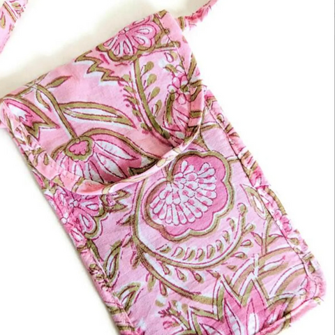 close up view of pink mobile purse
