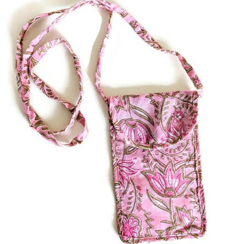 close up view of pink mobile purse