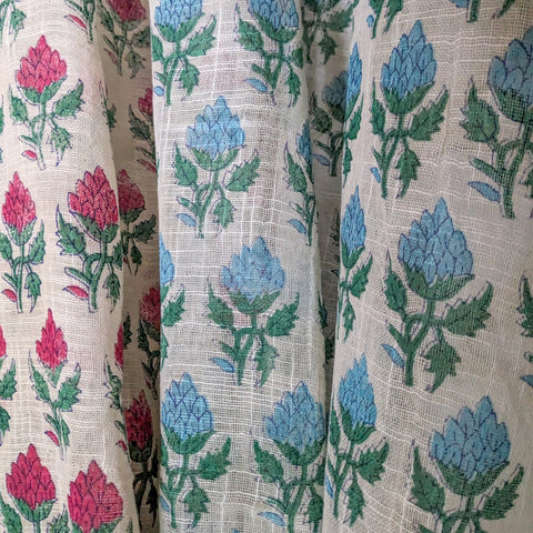 Khadi cotton block-printed scarves with floral prints
