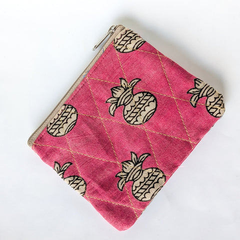 Indian Kalamkari Cotton Coin Purses with Upcycled Sari Lining