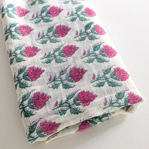 Khadi cotton block-printed scarves with floral prints