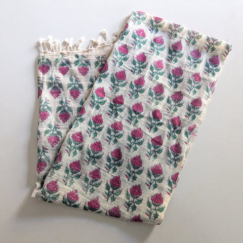 Khadi cotton block-printed scarves with floral prints