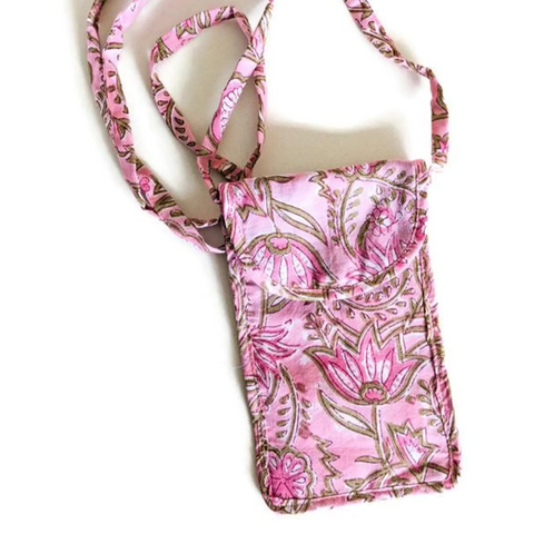 full view of pink mobile purse