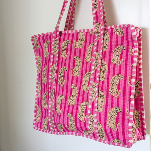 Quilted Market Tote Bags: Colourful Screen Printed Kantha Tote Bags, Ethically Handmade in India
