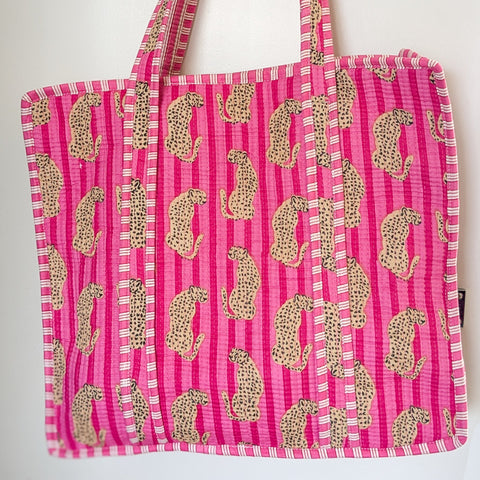 Quilted Market Tote Bags: Colourful Screen Printed Kantha Tote Bags, Ethically Handmade in India
