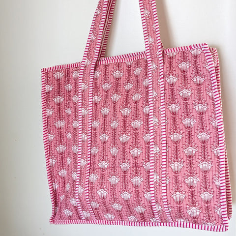 Quilted Market Tote Bags: Colourful Screen Printed Kantha Tote Bags, Ethically Handmade in India