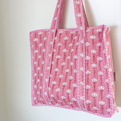 Quilted Market Tote Bags: Colourful Screen Printed Kantha Tote Bags, Ethically Handmade in India