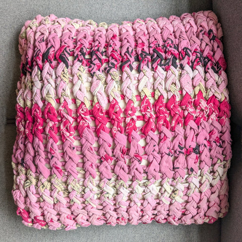 pink chunky knit cushion cover