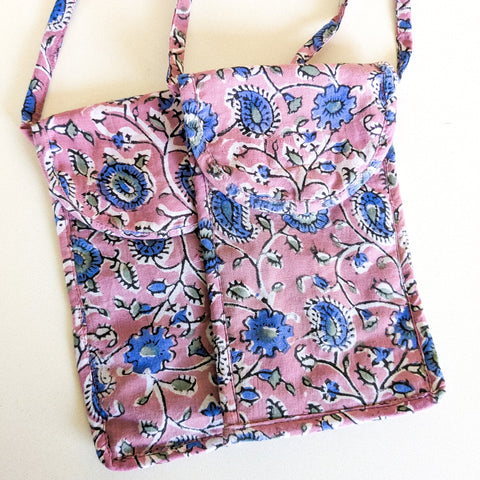 Lavender Block-Printed Crossbody Mobile Phone Cell Phone Bag With Slim Pocket