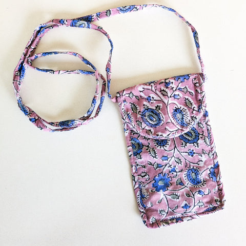 Lavender Block-Printed Crossbody Mobile Phone Cell Phone Bag With Slim Pocket