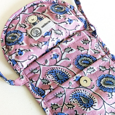 Lavender Block-Printed Crossbody Mobile Phone Cell Phone Bag With Slim Pocket